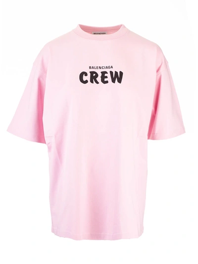 Balenciaga Over Crew Print Cotton Jersey T-shirt In Pink
