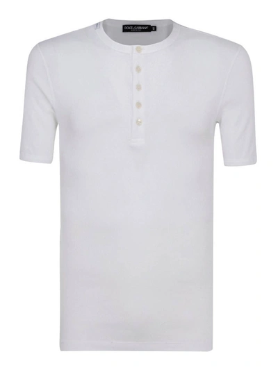 Dolce & Gabbana Fine-rib Cotton Granddad-neck T-shirt In White