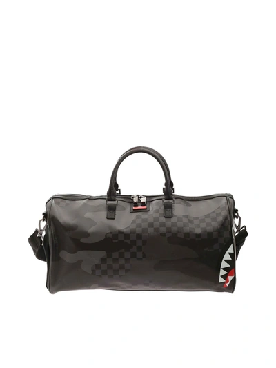 Sprayground Duffle Bag In Vegan Leather With Shark Print In Black
