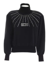 GCDS COTTON TURTLENECK JUMPER WITH RHINESTONES