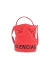 BALENCIAGA WHEEL S BUCKET BAG IN RED