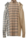 BURBERRY CONTRAST CHECK FLANNEL RECONSTRUCTED SHIRT