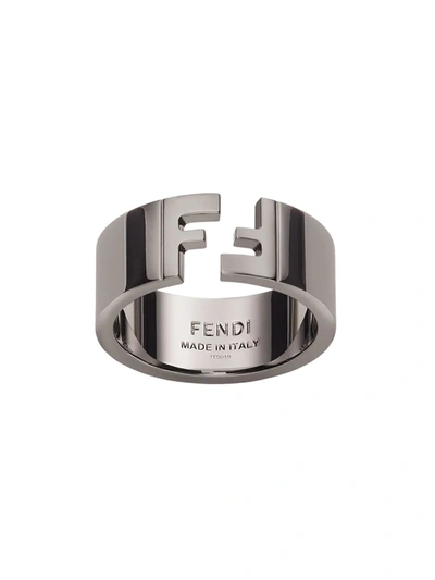 Fendi Ff-logo Metal Ring In Ruthenium Ultra Black