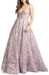 MAC DUGGAL FLORAL EMBROIDERED V-NECK GOWN,20131