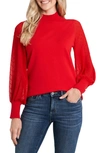 Cece Clip Dot Sleeve Cotton Blend Sweater In Luminous Red
