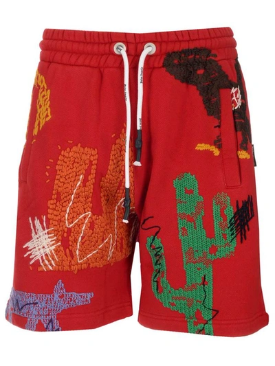 Palm Angels Embroidered Shorts In Red