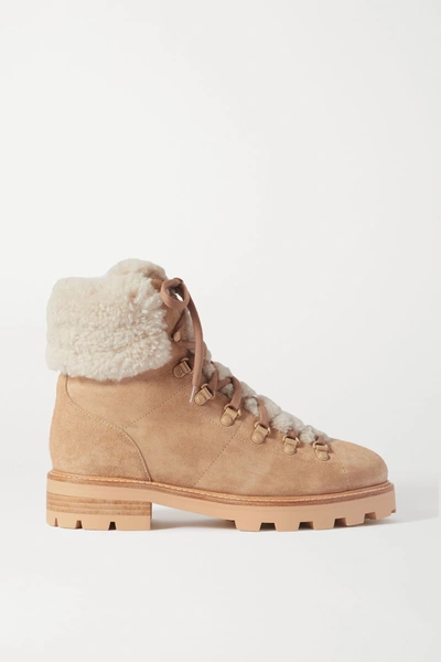 Jimmy Choo Eshe Shearling-lined Suede Ankle Boots In Beige