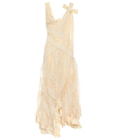 Zimmermann Charm Star Bow-embellished Paneled Crocheted Lace And Silk-organza Maxi Dress In Neutral