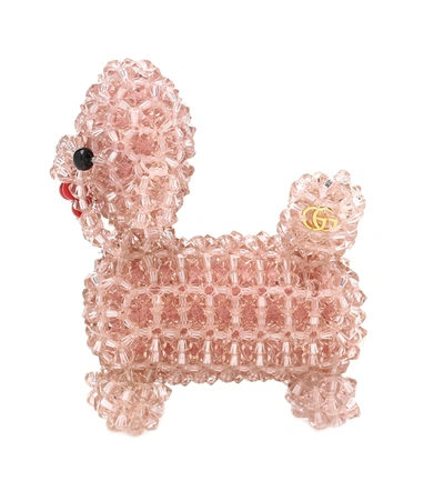 Gucci Embellished Dog Brooch In Pink