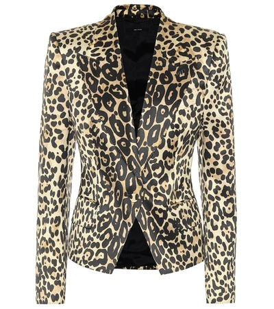 Tom Ford Cropped Leopard-print Cotton And Silk-blend Satin Blazer In Black