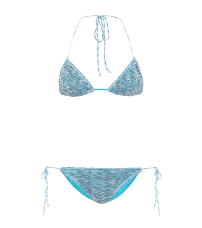 Missoni Mare Tasseled Crochet-knit Triangle Bikini In Blue