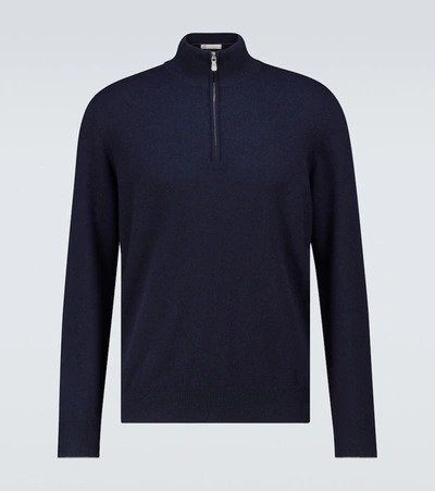 Brunello Cucinelli Cashmere Half-zipped Sweater In Navy Blue