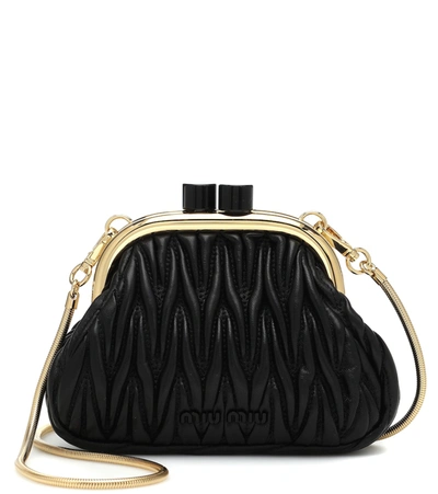 Miu Miu Miu Belle Mini Matelassé Leather Clutch In Black