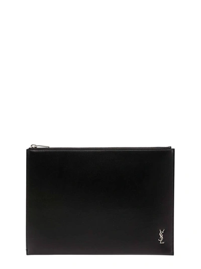 Saint Laurent Tiny Monogram Zip Tablet Holder In Black