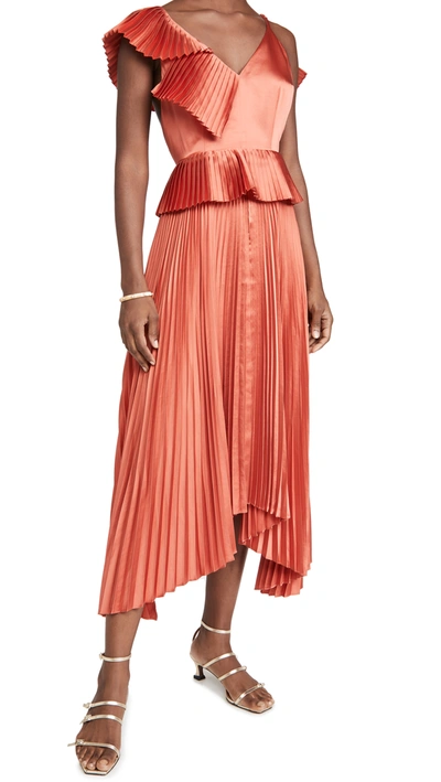 Amur Liliana Pleated Flutter Midi Dress In Red