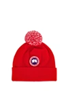 Canada Goose Kids Merino Wool Pom-pom Hat In Red