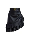 BALMAIN WOMEN'S ASYMMETRIC RUFFLED LEATHER SKIRT,0400013212413