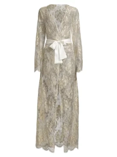 Gilda And Pearl Reverie Lace Long Robe In Metallic Ivory Gold