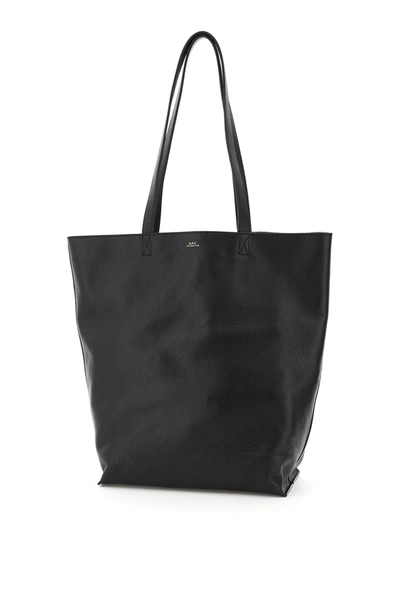 A.p.c. Calf Leather Tote Bag In Noir