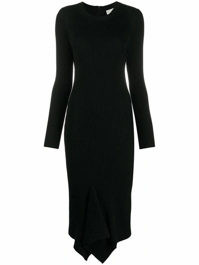 Michael Kors Asymmetric Rib-knit Dress In Black