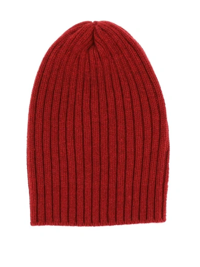 Fedeli Ribbed Cashmere Beanie In Red