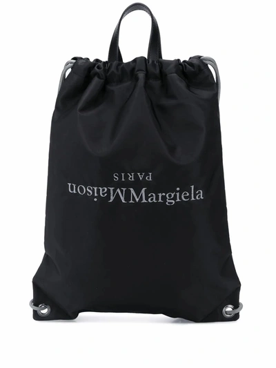 Maison Margiela Tote Bag Backpack With Logo Embroidery In Black,grey
