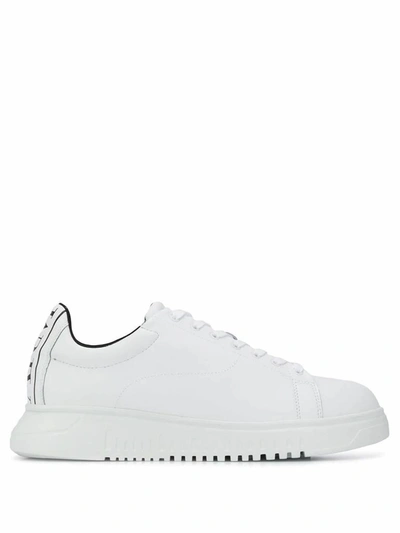 Emporio Armani Men's White Leather Sneakers In Bianco