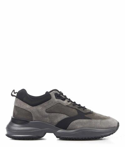 Hogan Interaction Sneaker In Gray And Black Suede And Fabric In Grey