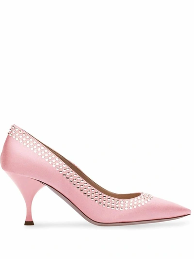 Miu Miu Crystal-embellished Satin Pumps In Pink