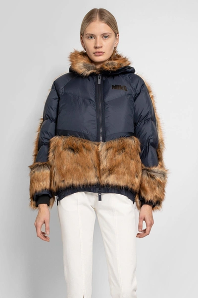 Nike + Sacai Nrg Oversized Hooded Faux Fur And Quilted Shell Down Jacket In Blue