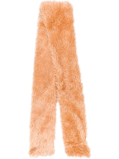 Msgm Furry Long Scarf In Neutrals