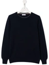 Brunello Cucinelli Contrast-trim Crew Neck Sweater In Blue