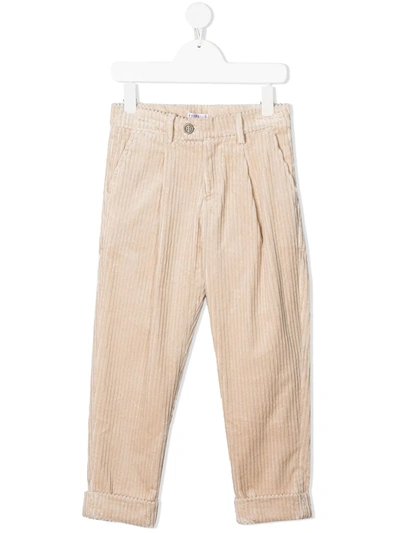 Brunello Cucinelli Kids' Corduroy Straight-leg Trousers In Neutrals