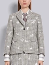 THOM BROWNE THOM BROWNE LIGHT GREY HARRIS WOOL TWEED ANIMAL ICON EMBROIDERED CLASSIC JACKET,FBC637E0696315259505