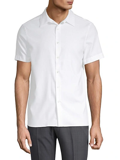 Perry Ellis Men's Slim Fit Stretch Pique Woven Short Sleeve Button-down Shirt In Black