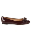 Ferragamo Varina Bow-embellished Patent-leather Ballet Flats In Burgundy