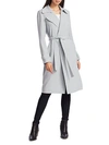 Theory Oaklane Belted Crepe Trench Coat In Mist Blue