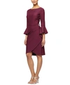 ALEX EVENINGS BELL-SLEEVE DRAPED COMPRESSION SHEATH DRESS