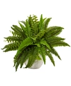 Nearly Natural Boston Fern Artificial Plant In White Planter In Green