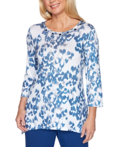 Alfred Dunner Petite Sapphire Skies Knit Top In Multi