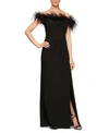 Alex Evenings Petite Off-the-shoulder Faux-feather Gown In Black