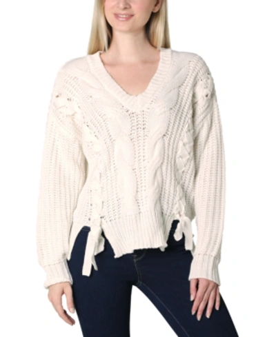 Ultra Flirt Juniors' Lace Up Sweater In White