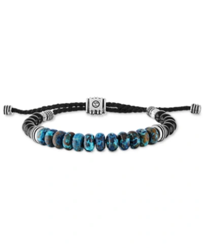 Esquire Men's Jewelry Chrysocolla & Black Onyx Beaded Bolo Bracelet In Sterling Silver In Blue