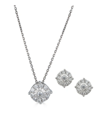Macy's 2-pc. Diamond (1/2 Ct. T.w.) Halo Pendant Necklace & Matching Stud Earring Set In 14k Gold In White Gold