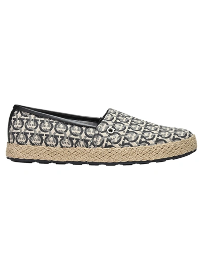Ferragamo Espadrilles With All-over Gancini Print In Beige