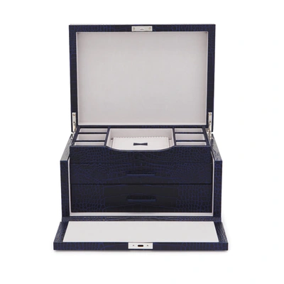 Smythson 3 Drawer Jewellery Box In Mara In Navy