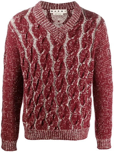 Marni Cable Knit Jumper In Red