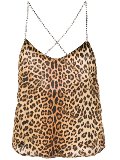 Philipp Plein Leopard-print Silk Tank Top In Brown