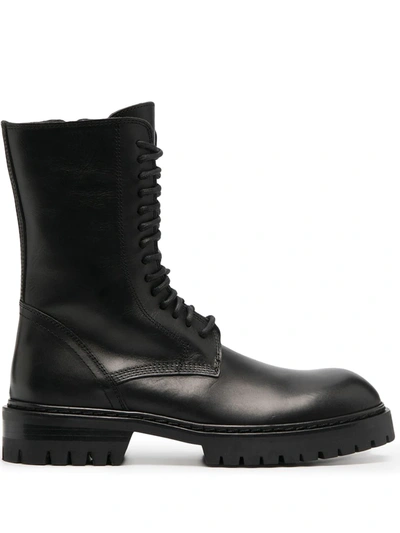 Ann Demeulemeester 30mm Brushed Leather Combat Boots In Black