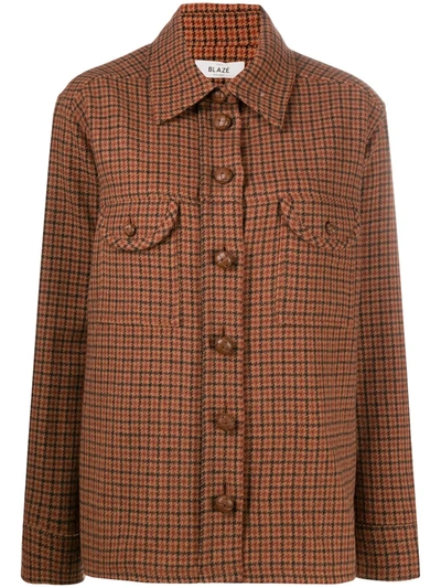 Blazé Milano Cutaway Collar Checked Shirt In Brown